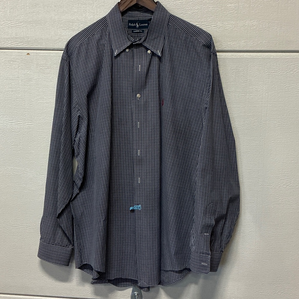 Ralph Lauren Men’s Navy and White Micro-Check Button-Down Shirt